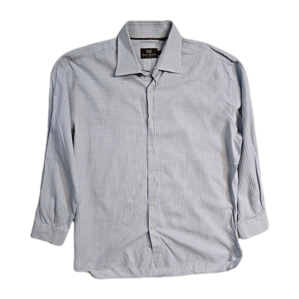 hickey freeman Dress Shirt Large 17 1/2 Blue Plaid
